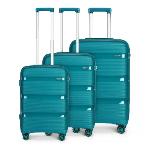 Kono Bright Hard Shell PP Suitcase Set - 3 Pieces - Blue/Green - Classic Collection