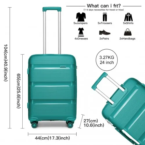 Kono Bright Hard Shell PP Suitcase Set - 3 Pieces - Blue/Green - Classic Collection