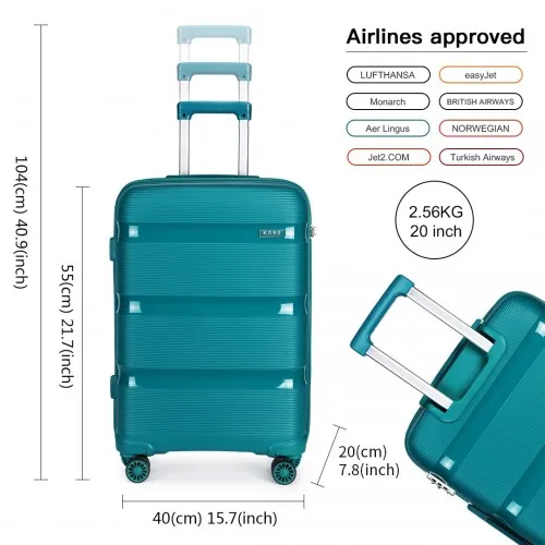 Kono Bright Hard Shell PP Suitcase Set - 3 Pieces - Blue/Green - Classic Collection