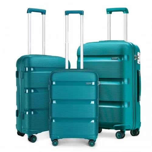 Kono Bright Hard Shell PP Suitcase Set - 3 Pieces - Blue/Green - Classic Collection