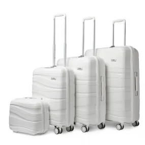 Kono Lightweight Polypropylene Hard Shell 4 Piece Suitcase Set with TSA Lock and Vanity Case - Cream White