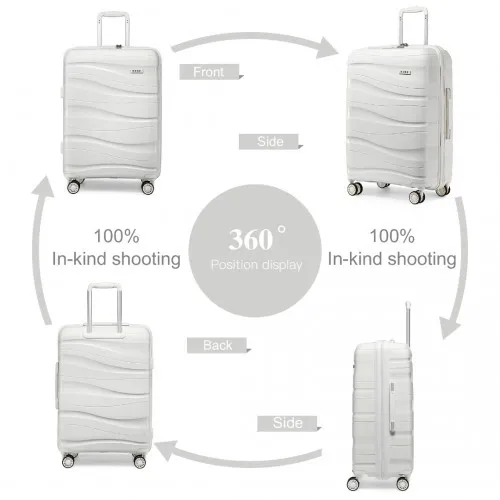 Kono Lightweight Polypropylene Hard Shell 4 Piece Suitcase Set with TSA Lock and Vanity Case - Cream White