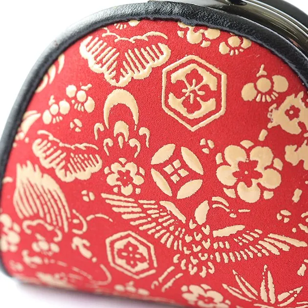 Koshu Inden Japanese Deerskin Leather with Urushi (Japanese Lacquer) Clasp Coin Purse - Good Luck Charm / Red - ,  Made in Japan,  Change Purse,  Japanese Gamaguchi Coin Purse