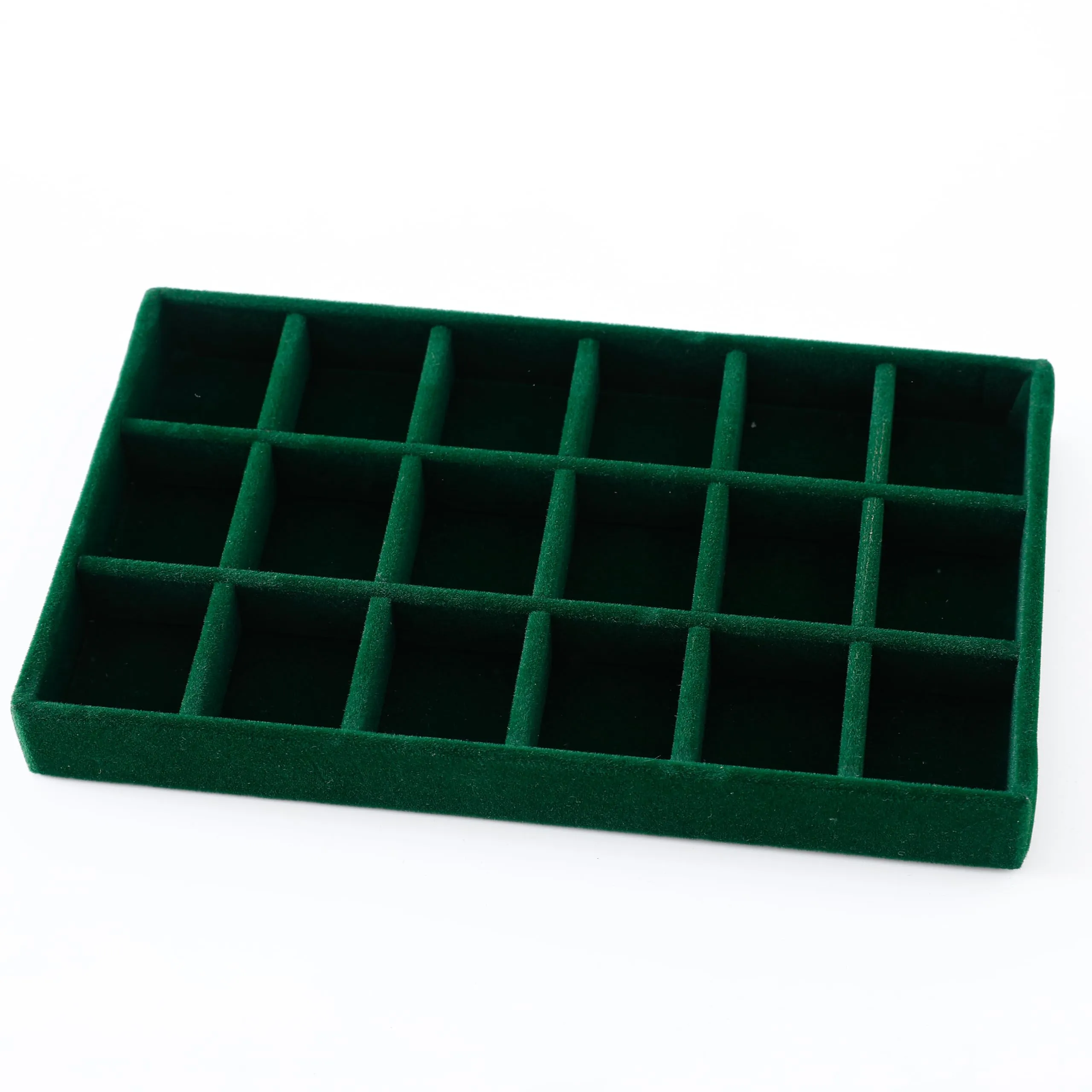 Kuber Industries 16 Pieces Velvet Jewelry Trays Organizer | Jewelry Storage Box | Jewelry Organizer | Showcase Holder Dresser Organizer for Earring Necklace Ring | Pack of 4 | YBL4-05 | Dark Green