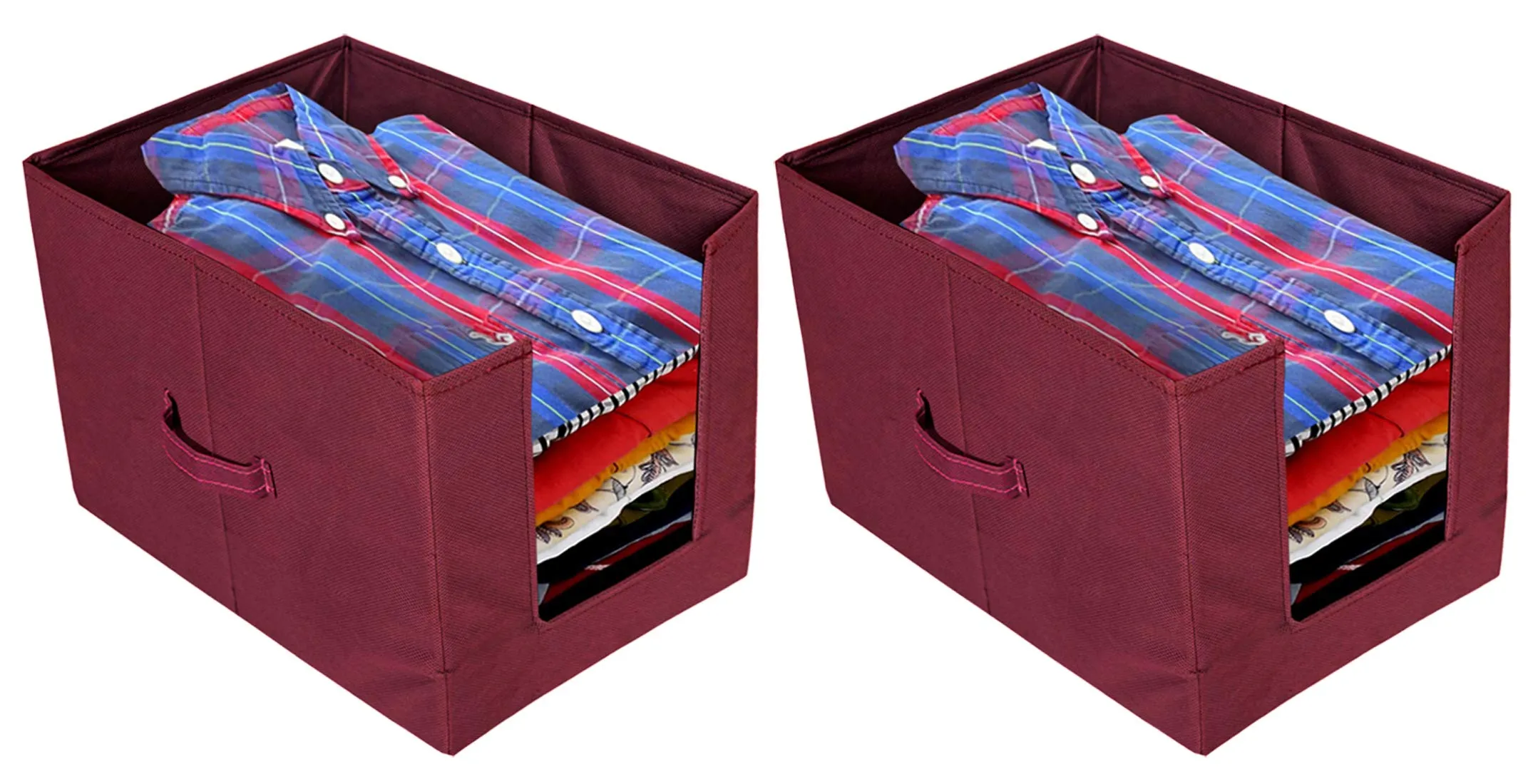 Kuber Industries 2 Pieces Non Woven Shirt Stacker/Shirt Organizer Wardrobe Organizer (Maroon)-KUBMART2874