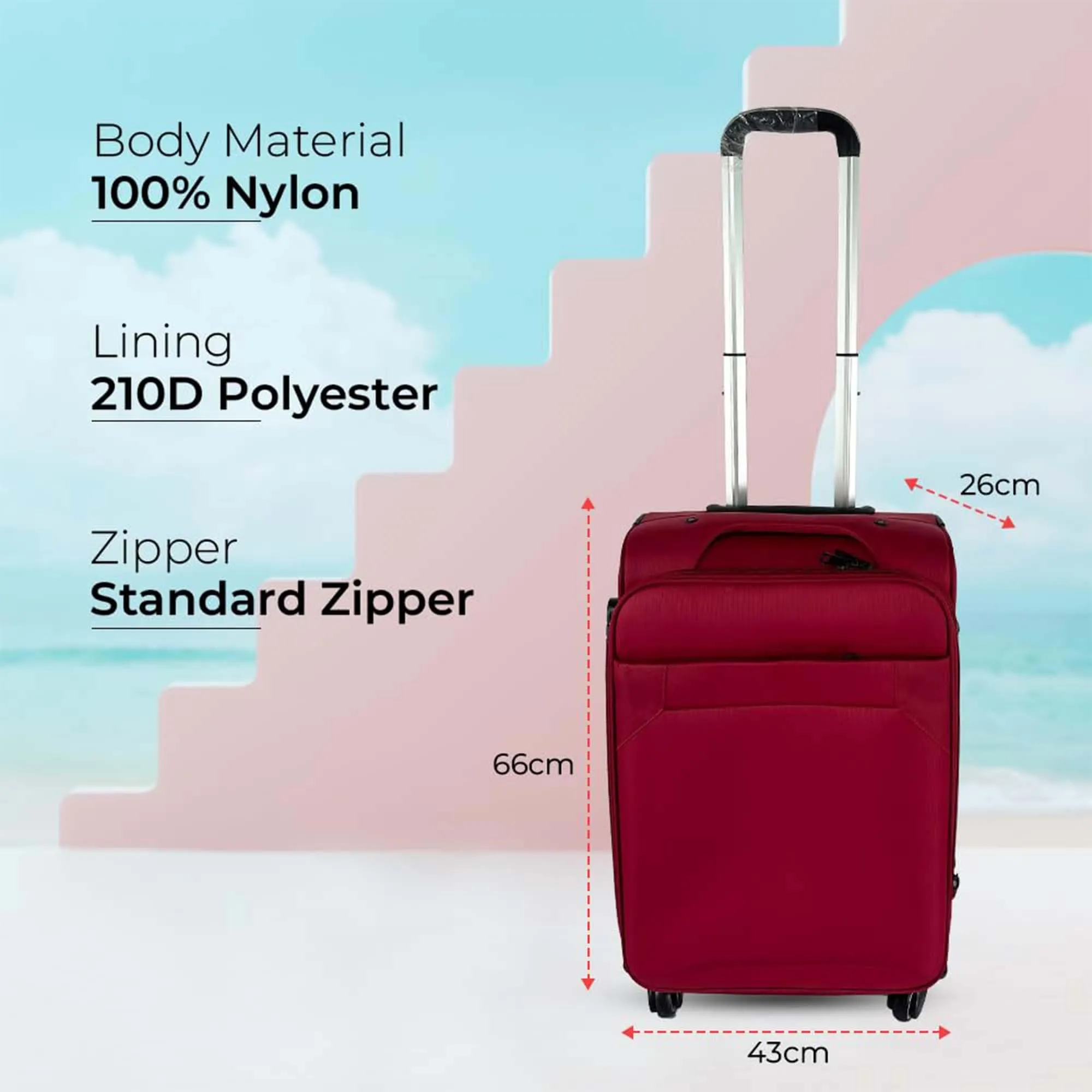 Kuber Industries 24inch Strong & Lightweight Cabin Trolley Bags with 360 Degree Rotating Wheels | Expandable Carry-On Cabin Luggage Suitcase | Bags for Travelling | N00124RED-Red