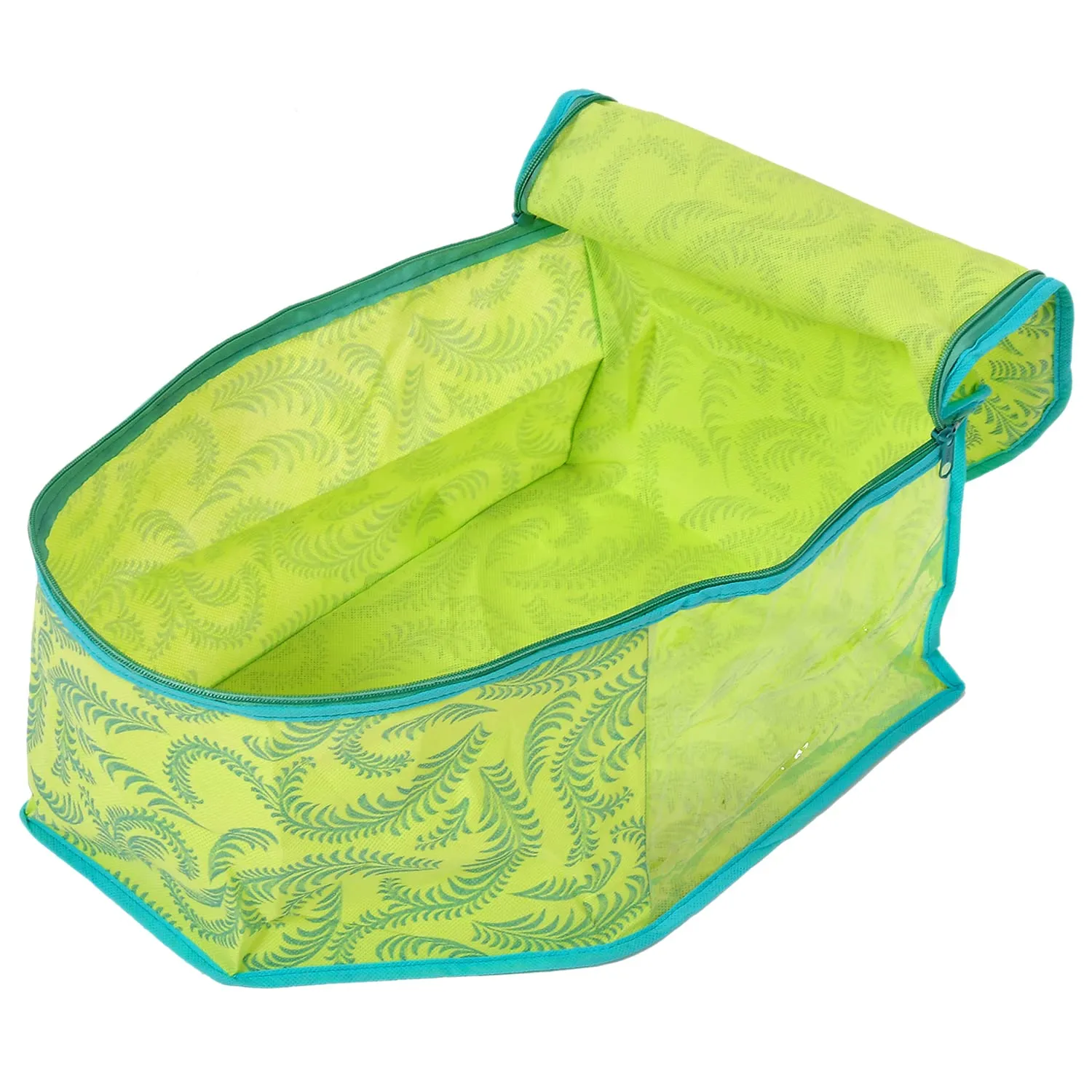 Kuber Industries Leaf Printed Non-Woven Blouse Cover/Organizer With Front Window- Pack of 2 (Green)-44KM0527