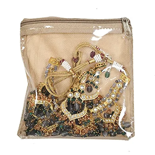 Kuber Industries PVC Jewellery kit with 10 Pouch|Solid Print With Waterproof Outer Material|10 Pouches & Zipper Closure|Size 24 x 18 x 23, Pack of 1 (Gold)