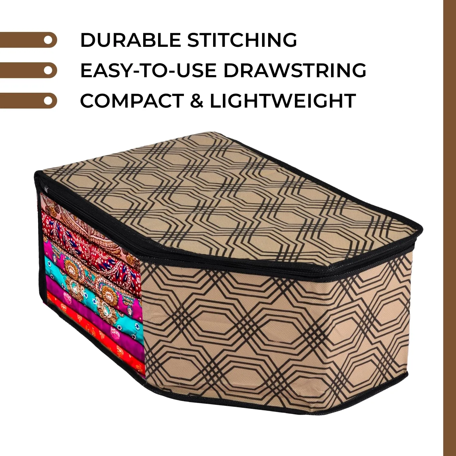 Kuber Industries Saree Cover & Blouse Cover Set | Saree & Blouse Organizer Combo Set | 2 Pieces Blouse & 2 Pieces Saree Cover Set | Zipper Closure | Honeycomb-Design | Set of 4 | Coffee