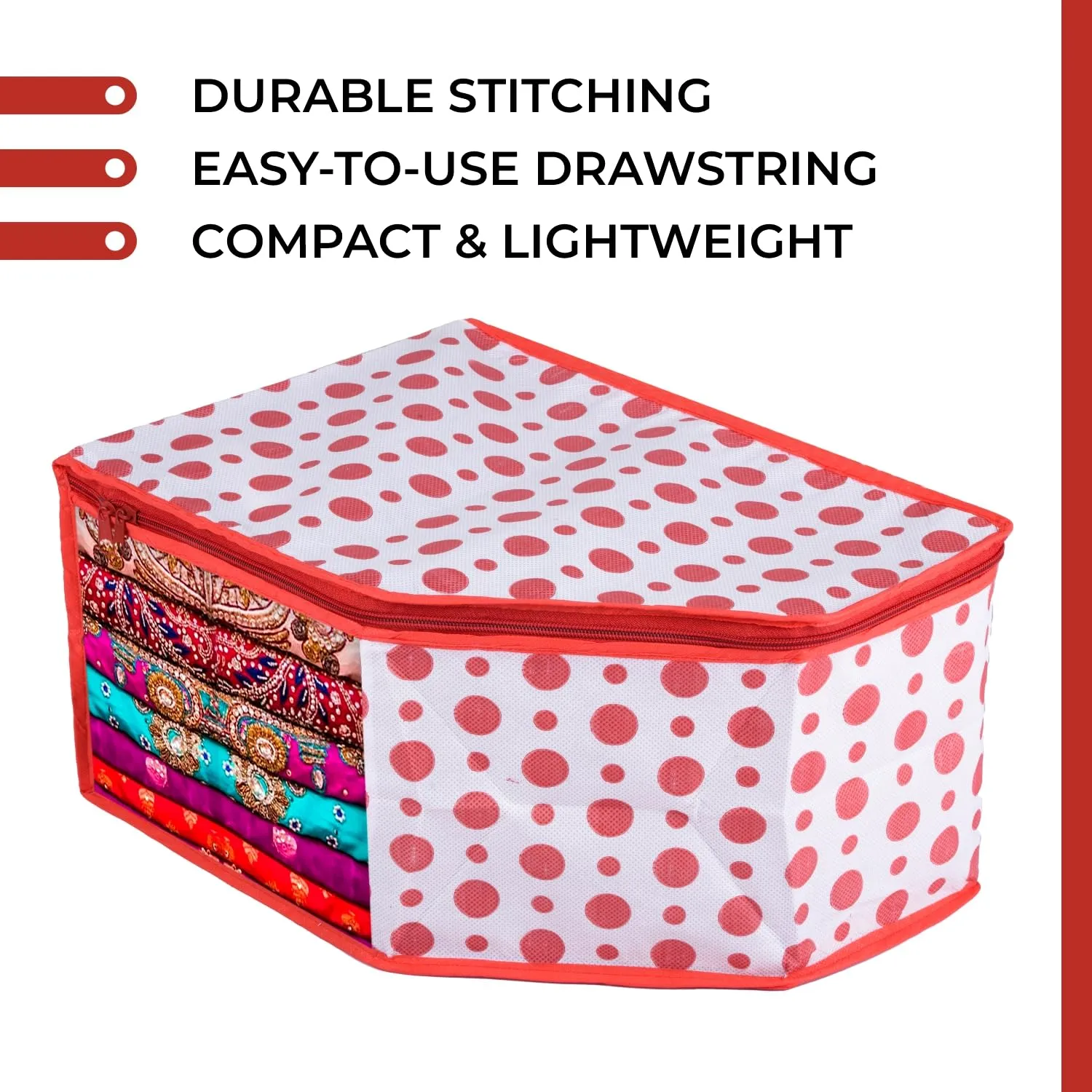 Kuber Industries Saree Cover & Blouse Cover Set | Saree & Blouse Organizer Combo Set | 3 Pieces Blouse & 3 Pieces Saree Cover Set | Zipper Closure | Dot-Design | Set of 6 | Red