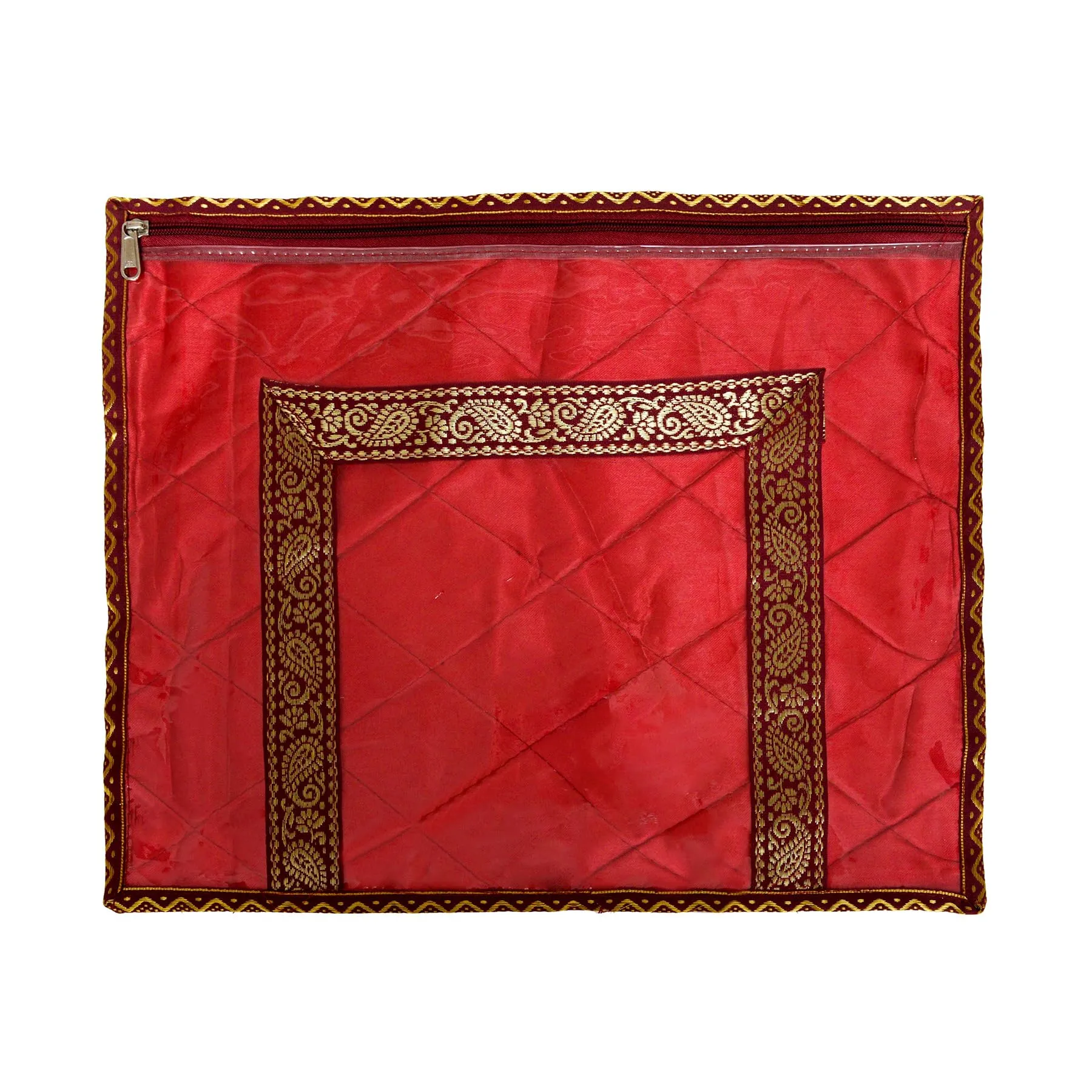 Kuber Industries Saree Cover | Zipper Closure Single Packing Saree Bag | Clothes Saree Stoarge Organizer | Wardrobe Organizer with Handle | Transparent View Packing Saree Cover | Pack of 6 | Brown