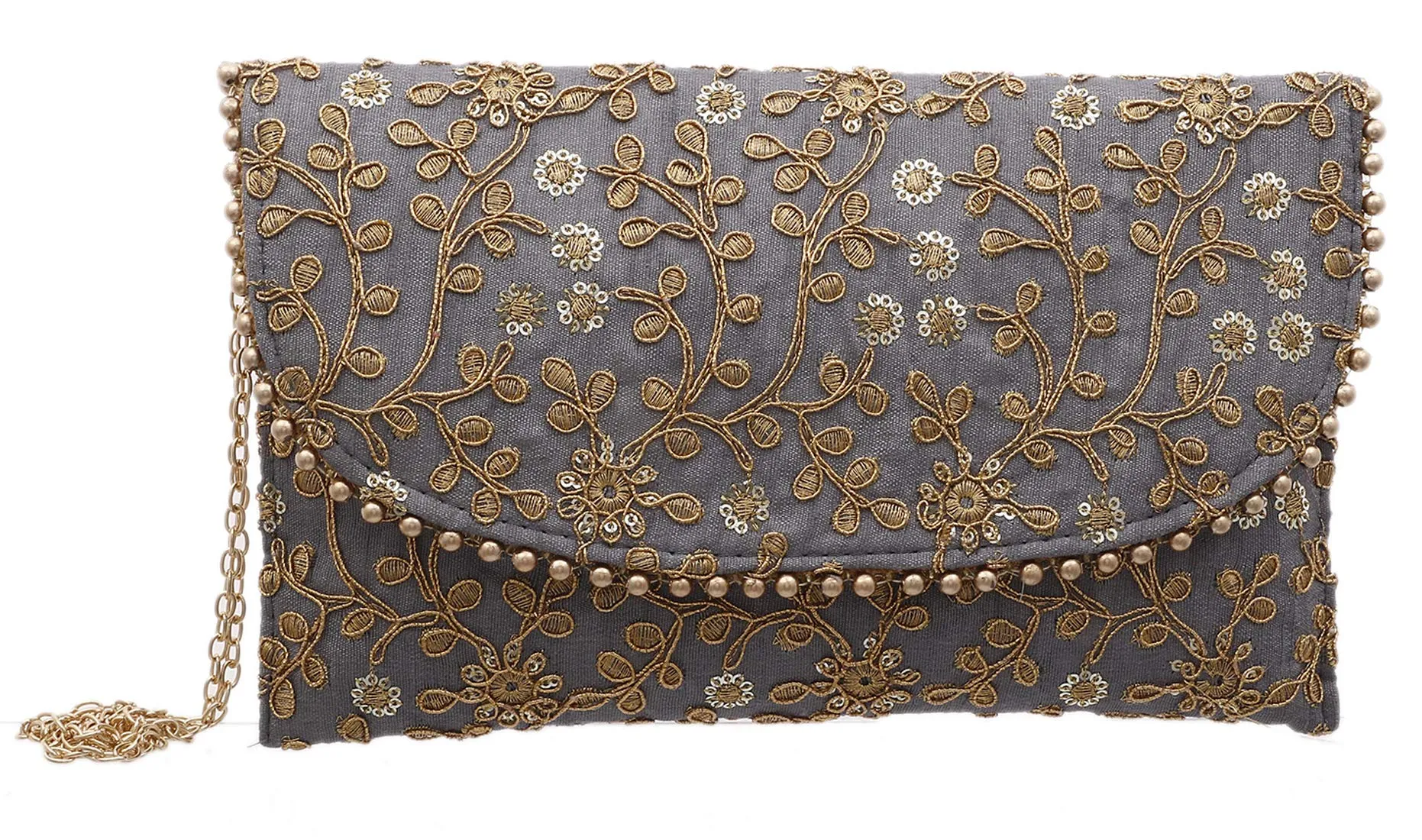 Kuber Industries Women's Handcrafted Embroidered Clutch Bag (Grey, CTKTC034517)