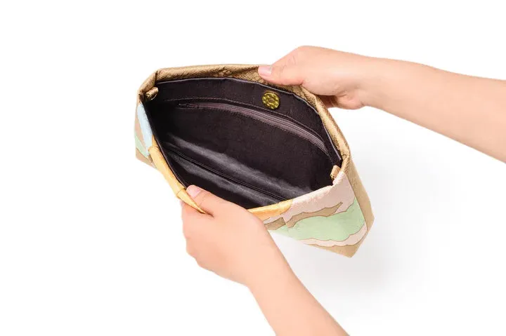 Kyo-Yuzen Clutch Bag - Navy Beige, Made in Kyoto, Japan