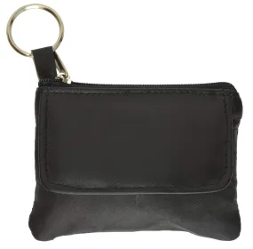 Ladies Small Genuine Leather Change Coin Purse with Key Ring