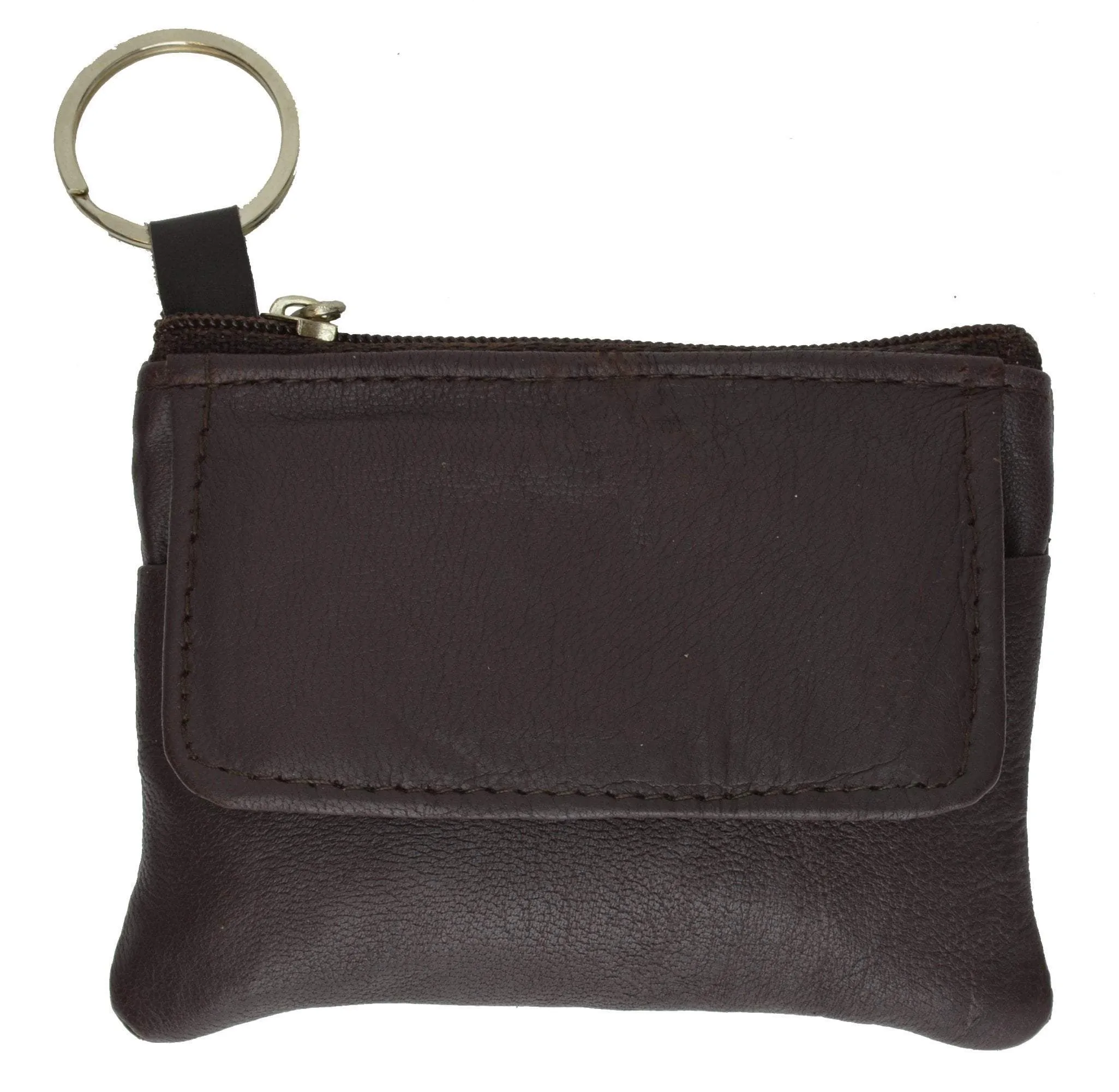 Ladies Small Genuine Leather Change Coin Purse with Key Ring