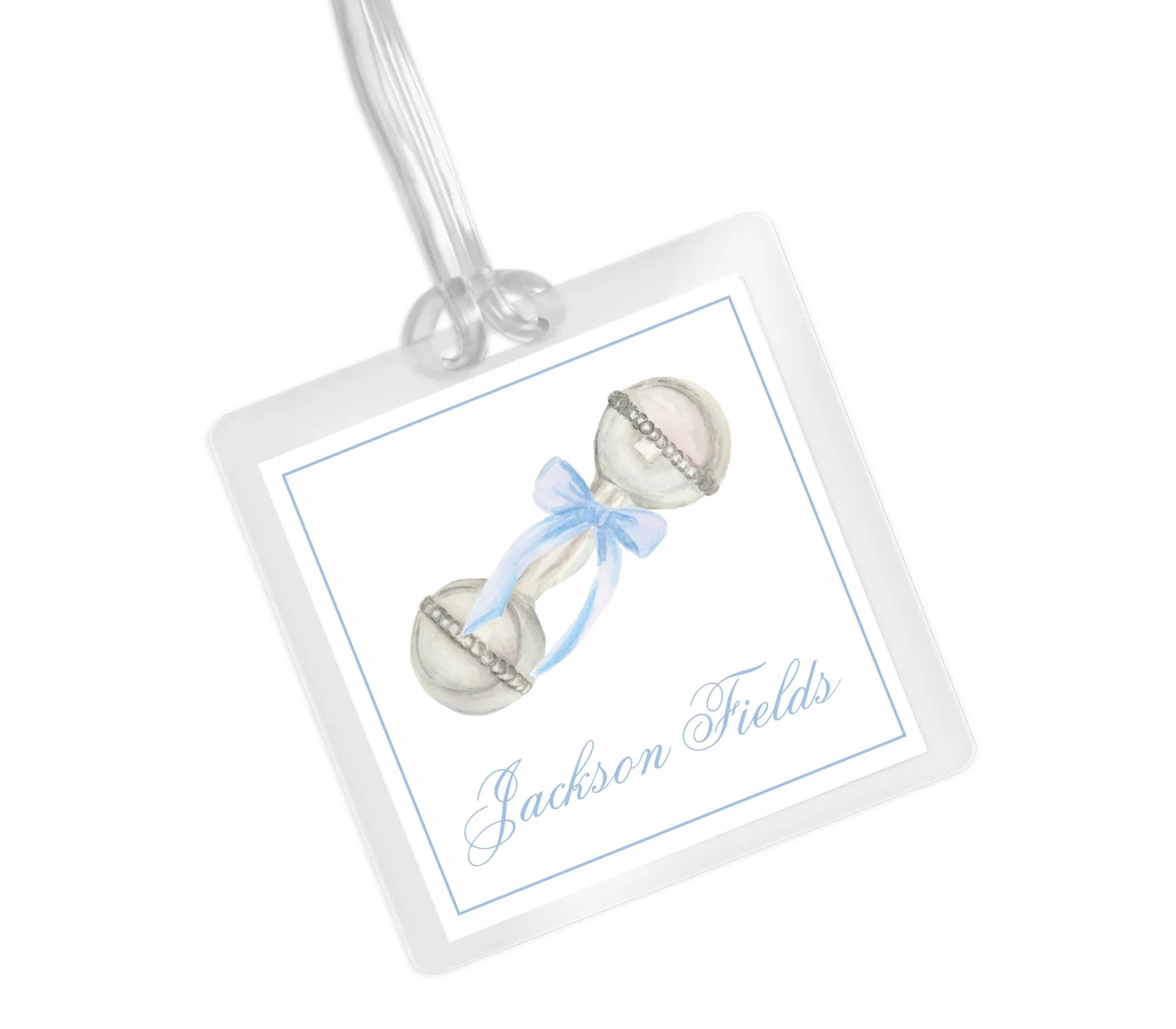 Laminated Bag Tag - Blue Rattle