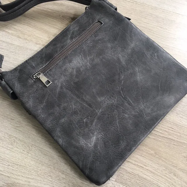 LARGE GREY MULTI COMPARTMENT CROSS BODY OVER SHOULDER BAG WITH LONG STRAP