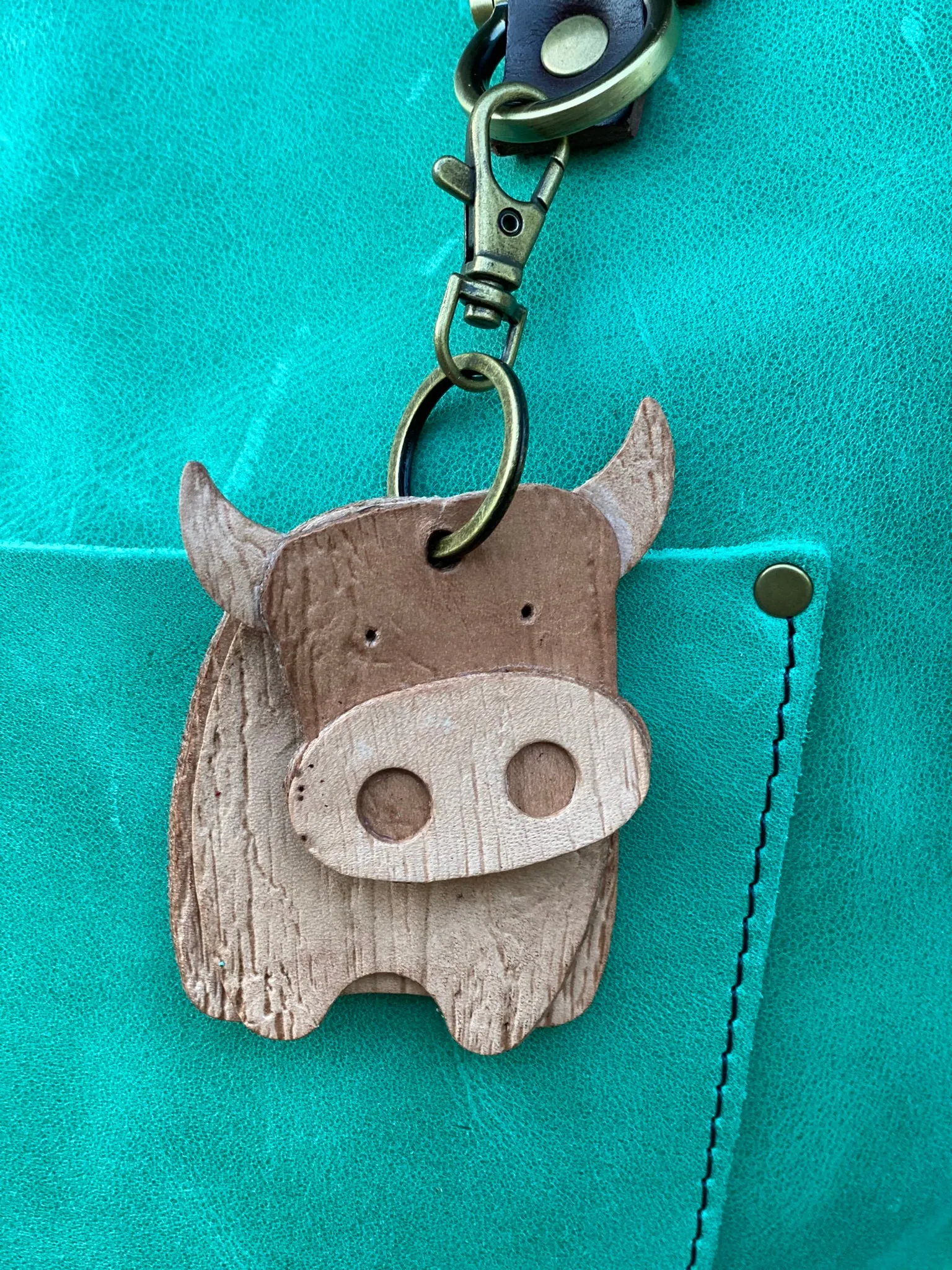 Leather Cow Keyring Purse Charm, Bag Clip on Cow Fob, Cute Cow Lovers Accessory