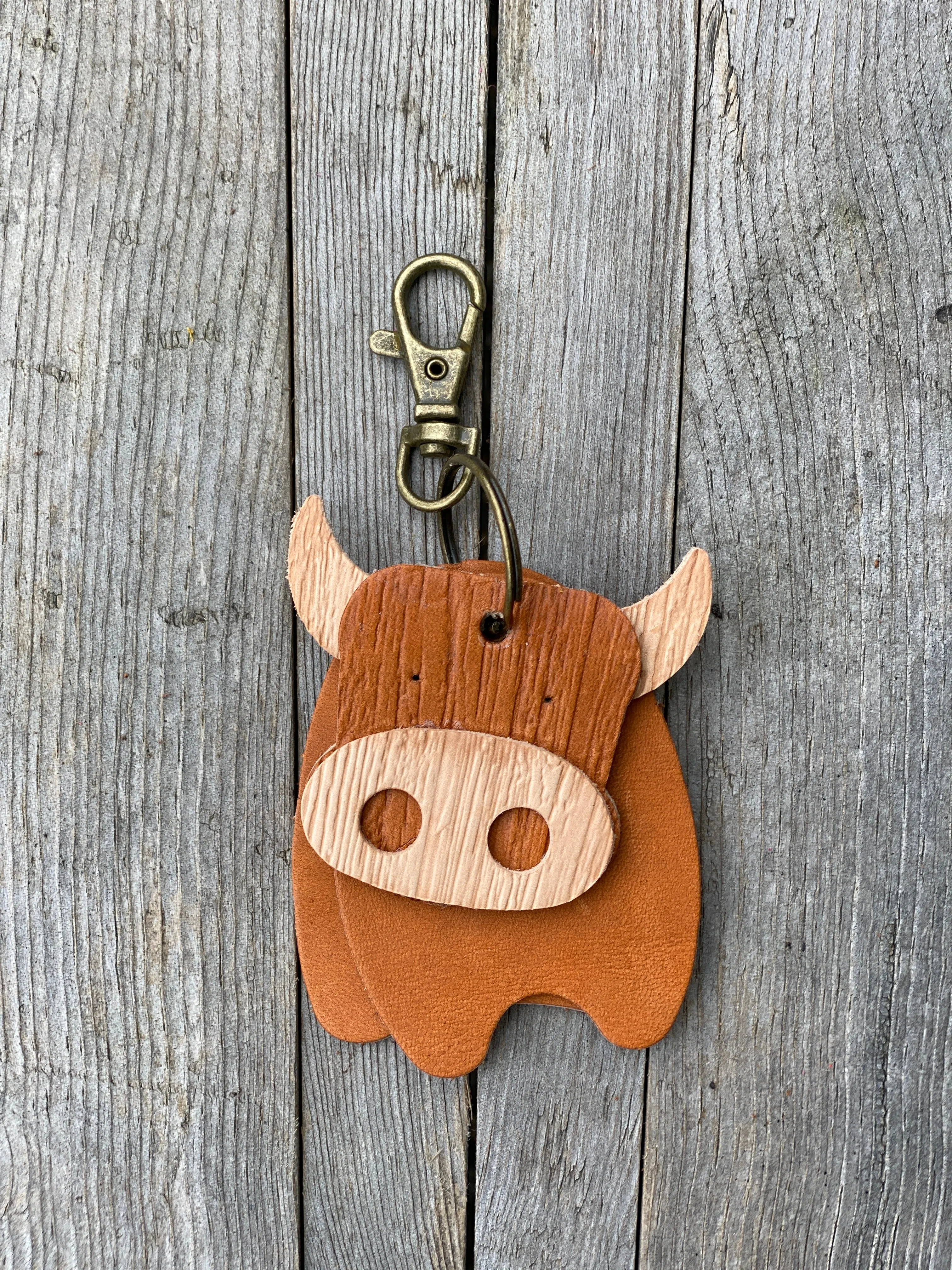 Leather Cow Keyring Purse Charm, Bag Clip on Cow Fob, Cute Cow Lovers Accessory