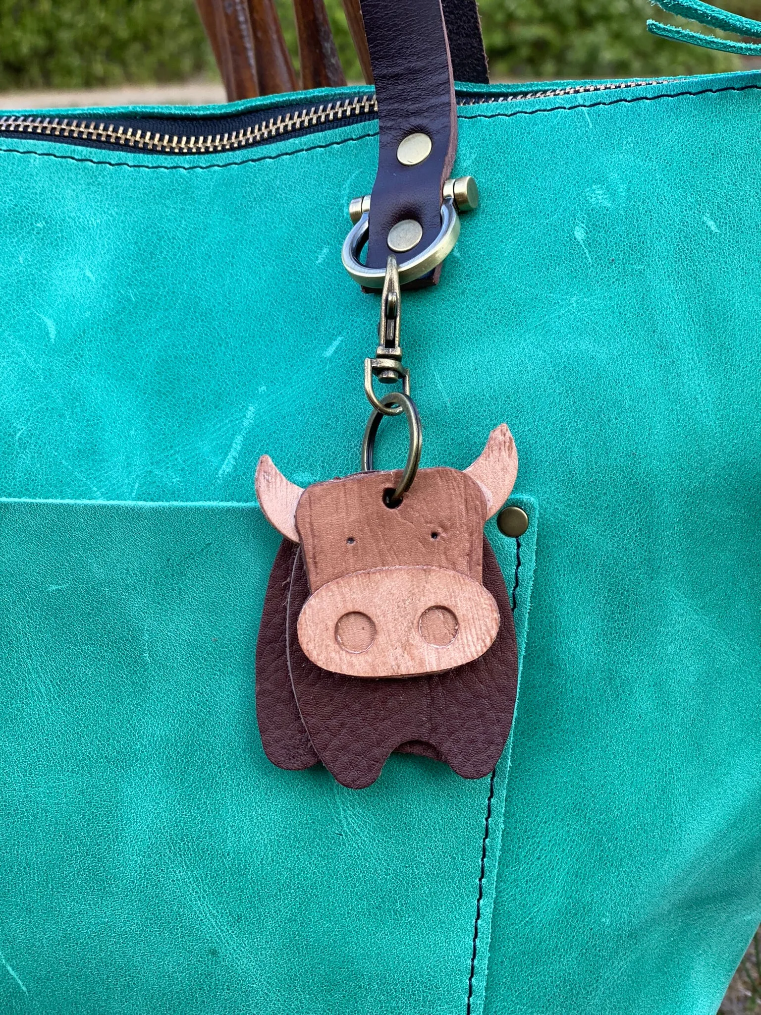 Leather Cow Keyring Purse Charm, Bag Clip on Cow Fob, Cute Cow Lovers Accessory