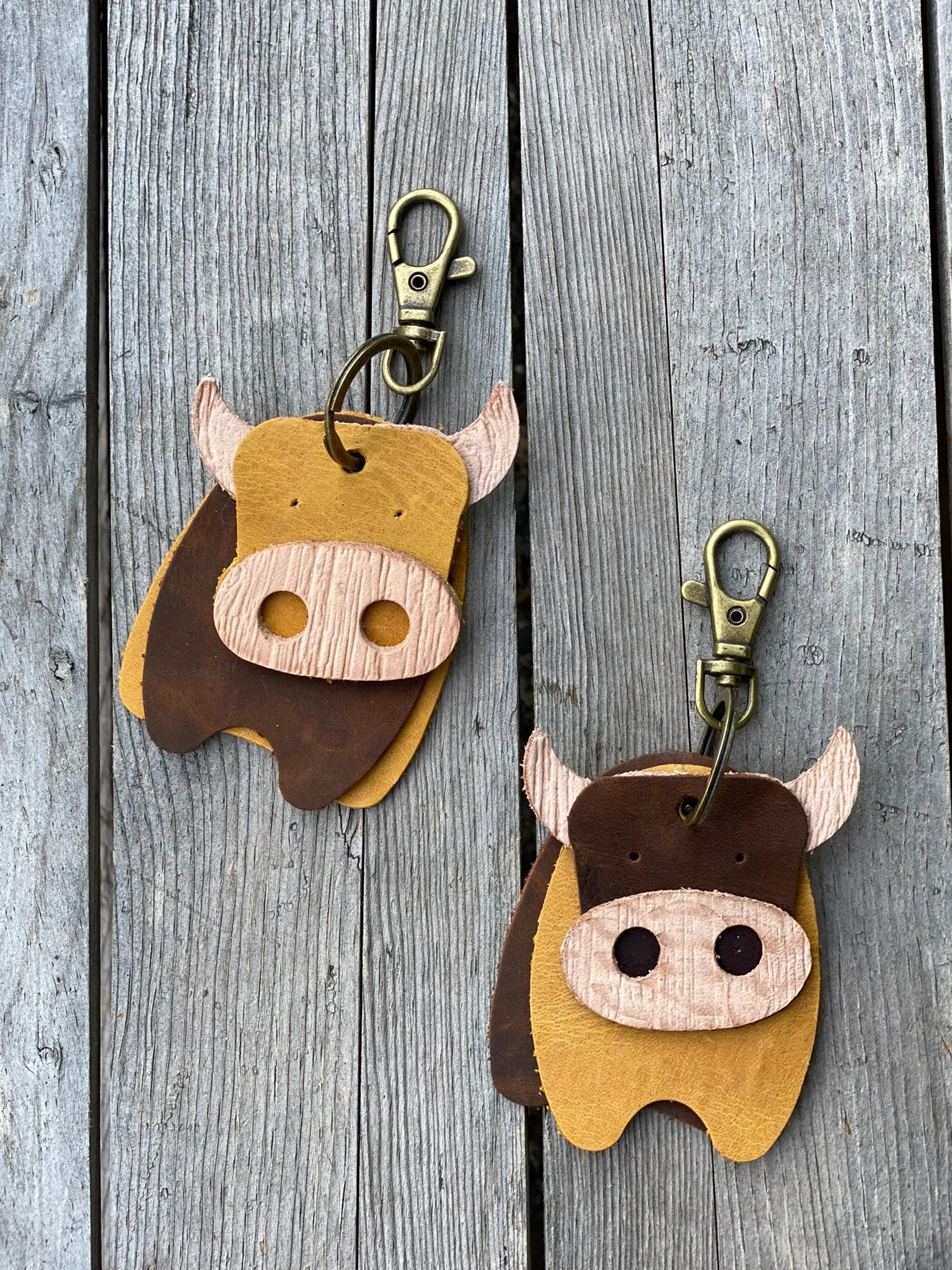 Leather Cow Keyring Purse Charm, Bag Clip on Cow Fob, Cute Cow Lovers Accessory