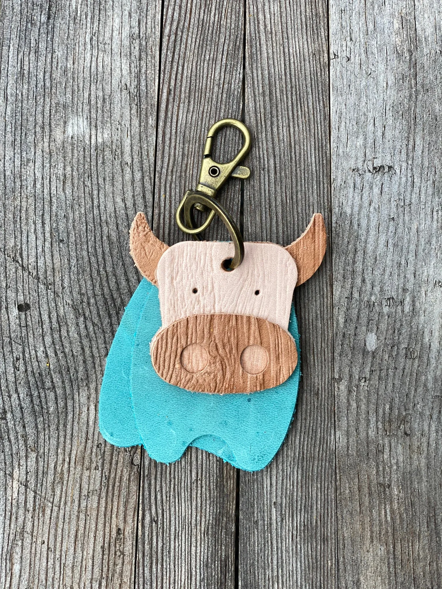 Leather Cow Keyring Purse Charm, Bag Clip on Cow Fob, Cute Cow Lovers Accessory