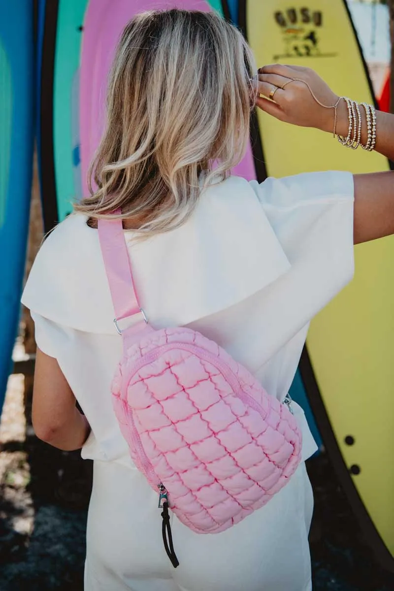 Light Pink Wholesale Quilted Sling Crossbody Bag