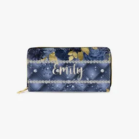 Long Type Zipper Purse - Navy Blue Floral - Emily