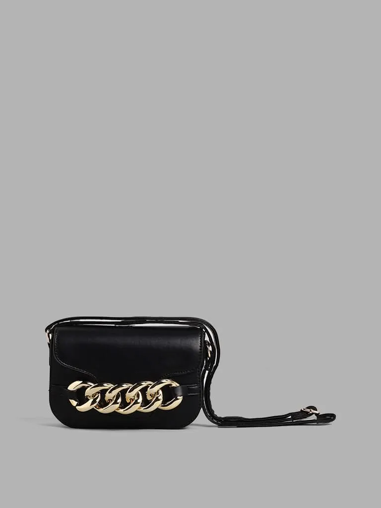 LOV Black Chain Accent Sling Bag