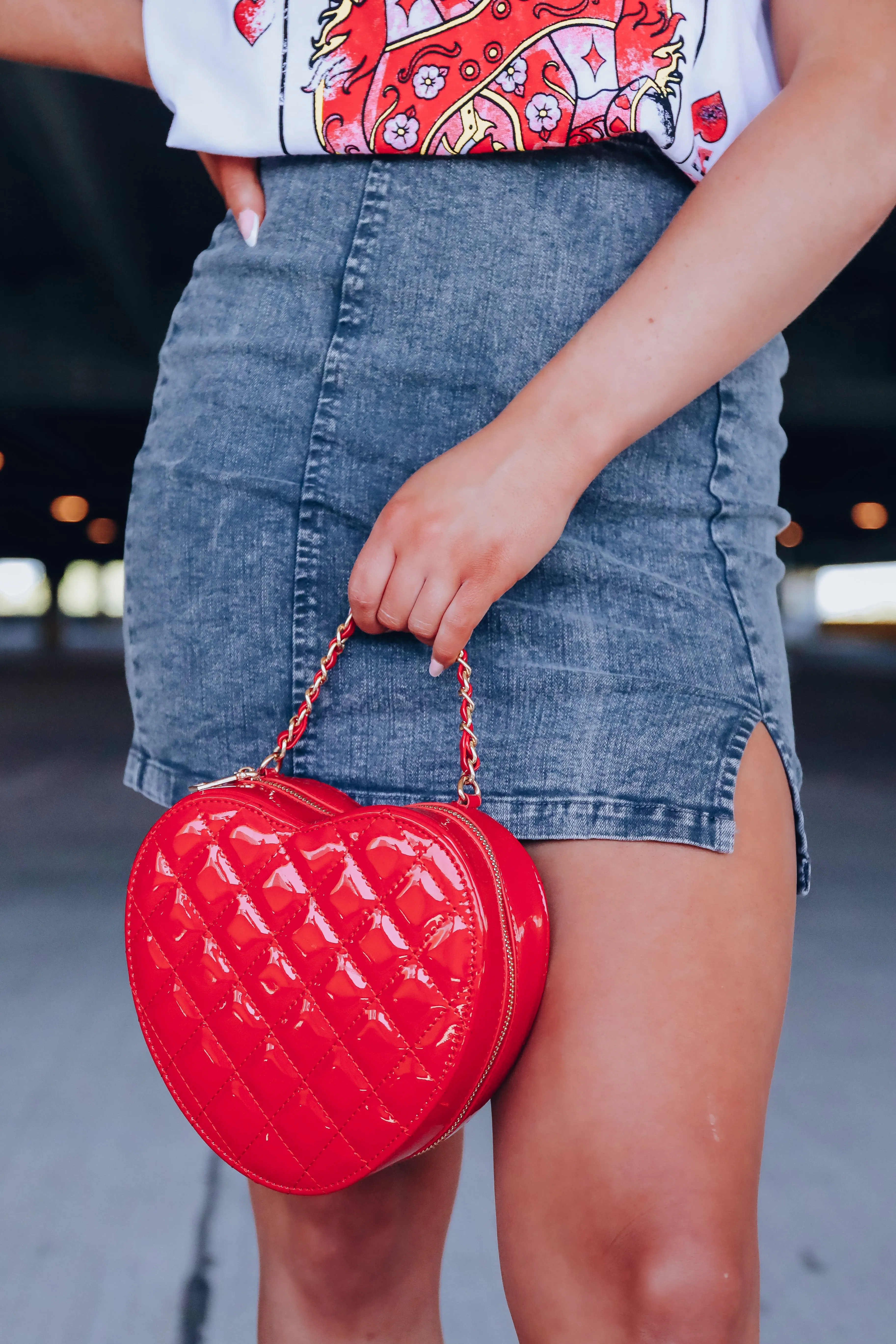 Love Me More Quilted Heart Crossbody Purse - Red