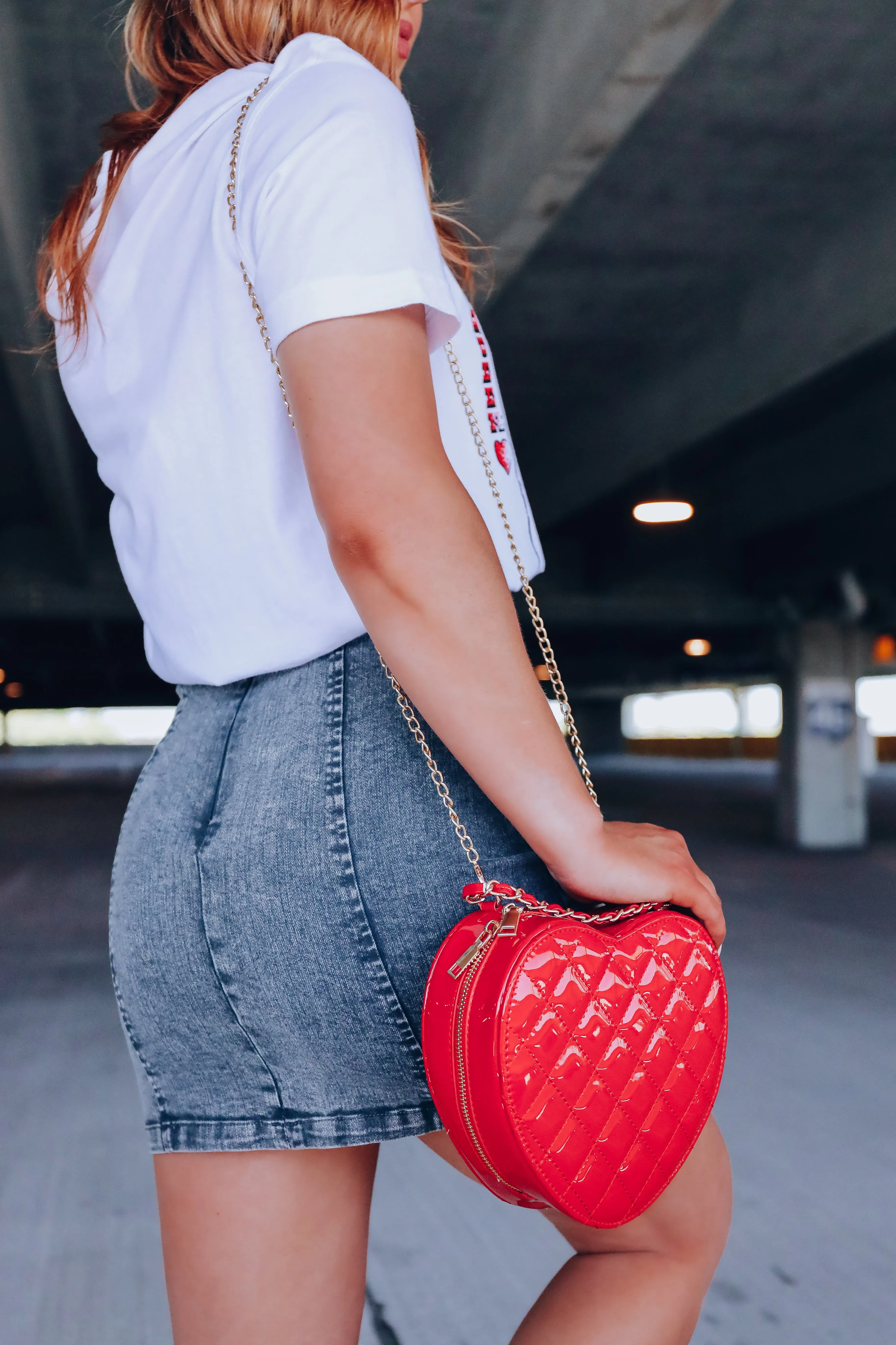 Love Me More Quilted Heart Crossbody Purse - Red