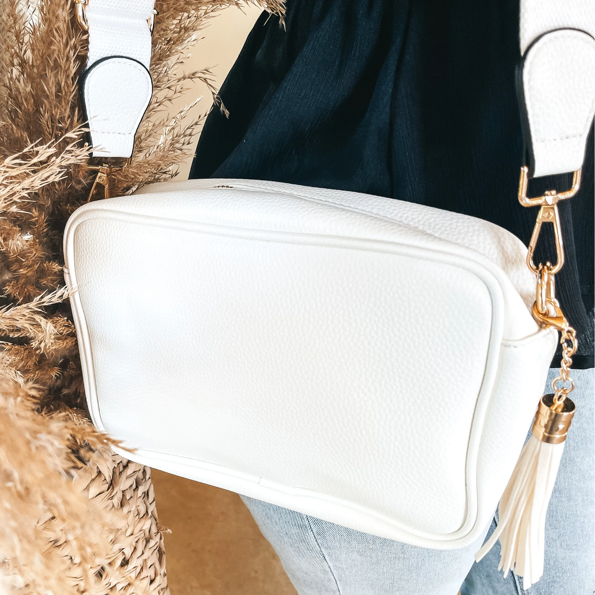 Lovin' Life Small Rectangle Crossbody Purse in White