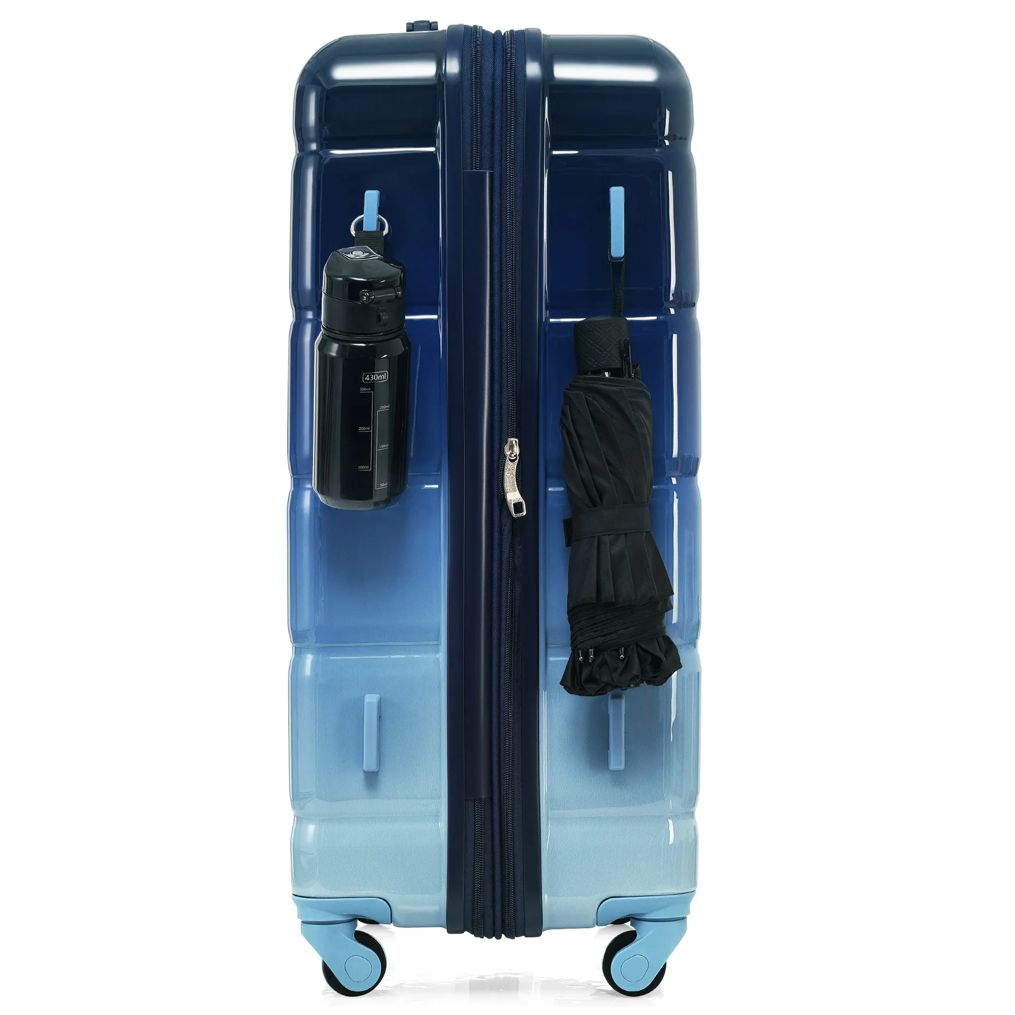 Luggage Set of 3, 20-inch with USB Port, Airline Certified Carry-on Luggage with Cup Holder, ABS PC Hard Shell Luggage with Spinner Wheels, Gradient Blue