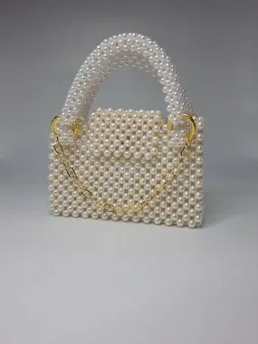 Lulua Stitches Handmade Off-White Pearl Beaded Bag