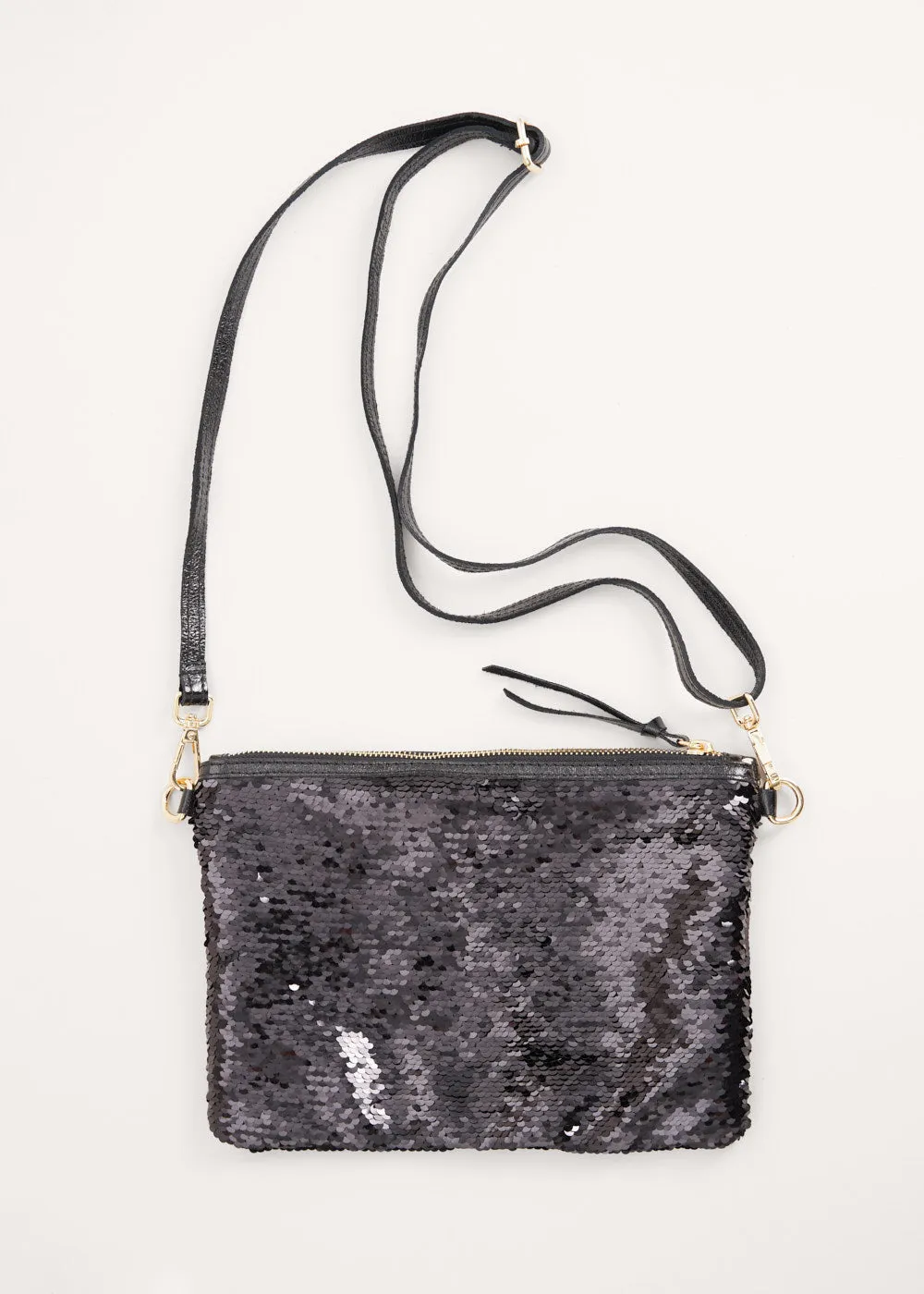 MAEVE SEQUIN CLUTCH BAG - BLACK