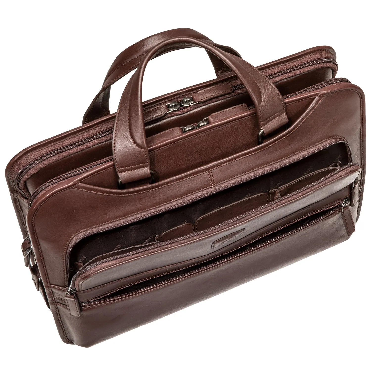 Mancini Leather Milan Triple Compartment Briefcase for 15.6” Laptop / Tablet