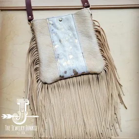 **MEDIUM Crossbody Handbag Cream Metallic Hide w/ Fringe 514m