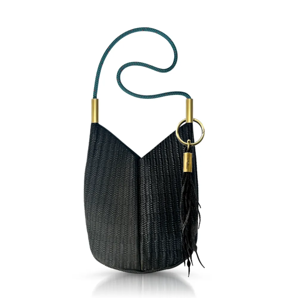 Mermaid Purse | in Black Basketweave Leather