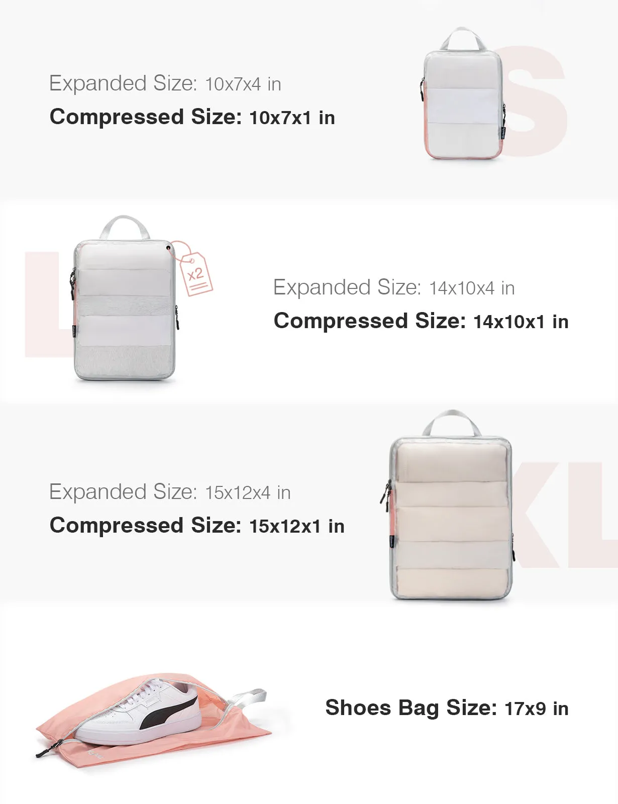 Mesh Compression Packing Cubes Set of 5 - Rose Quartz