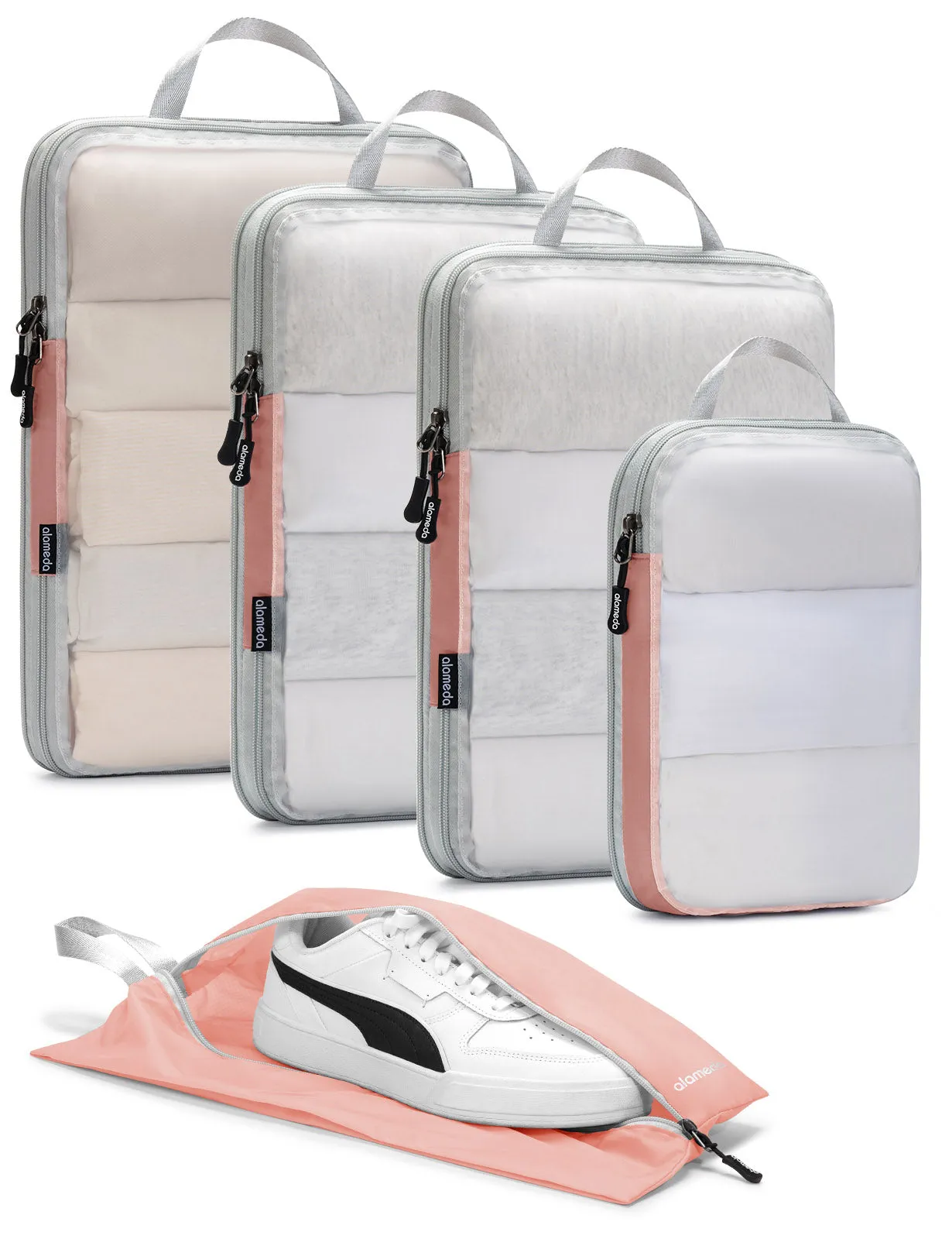 Mesh Compression Packing Cubes Set of 5 - Rose Quartz