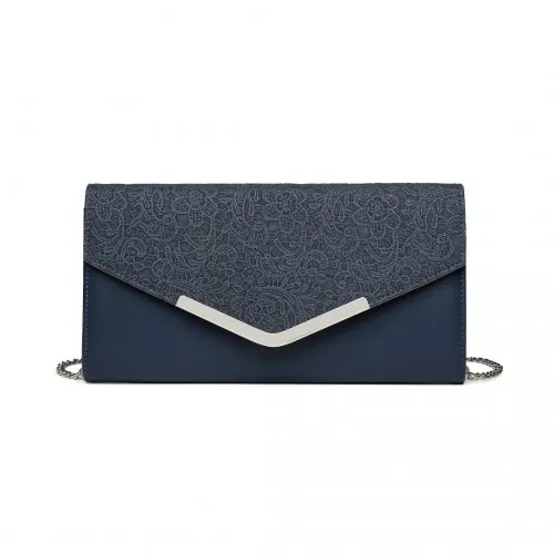 Miss Lulu Lace Envelope Flap Clutch Evening Bag - Navy | Elegant & Versatile