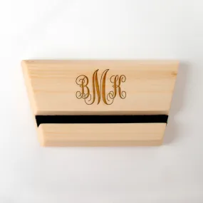 Monogram Wood iPad Stand - Personalized iPad Charging Holder - Engraved Wood Docking Station