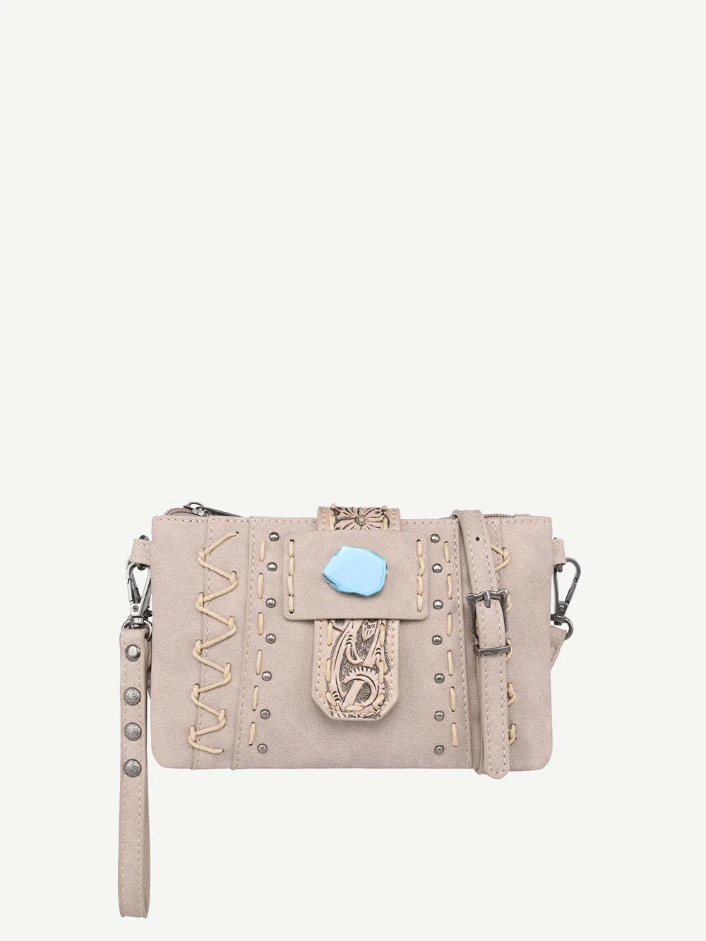 Montana West Tooled Buckle Hand-stitch Crossbody Clutch