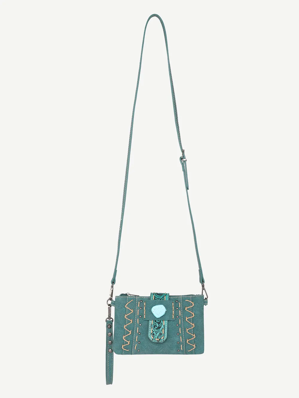 Montana West Tooled Buckle Hand-stitch Crossbody Clutch