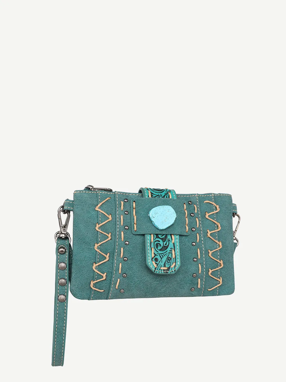 Montana West Tooled Buckle Hand-stitch Crossbody Clutch