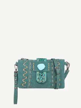 Montana West Tooled Buckle Hand-stitch Crossbody Clutch