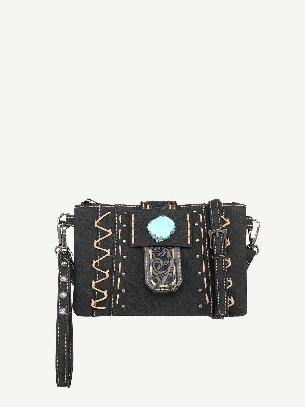 Montana West Tooled Buckle Hand-stitch Crossbody Clutch