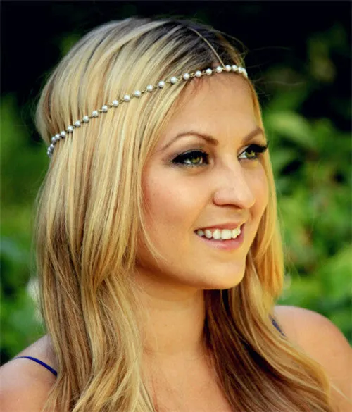 Multi Layer Metal Gold Plated Head Chain Hair Jewelry Tassel Pearl Leaves Bindi Hair Accesories