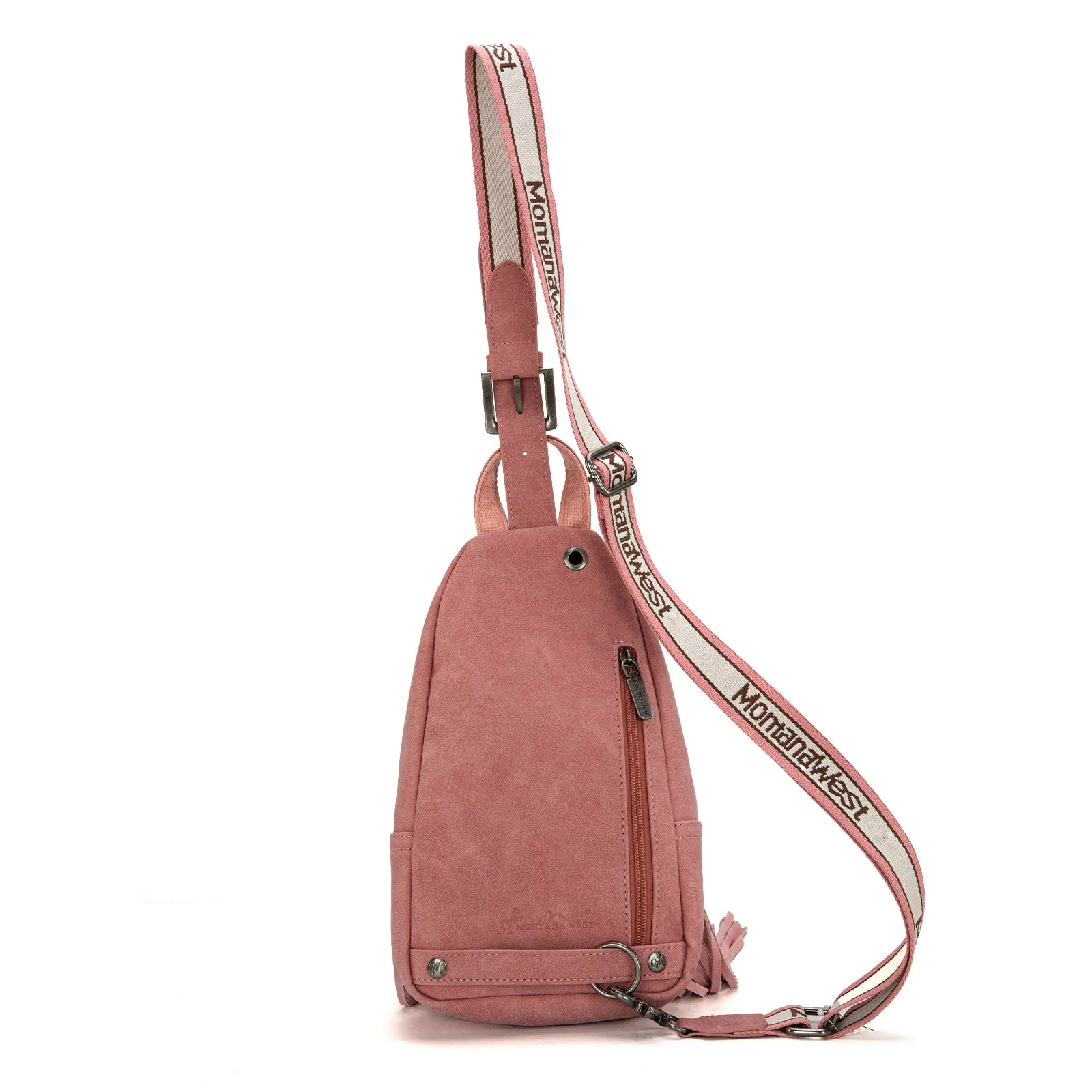 MW1276-S9110   Montana West Tooled Fringe Sling Bag - Pink