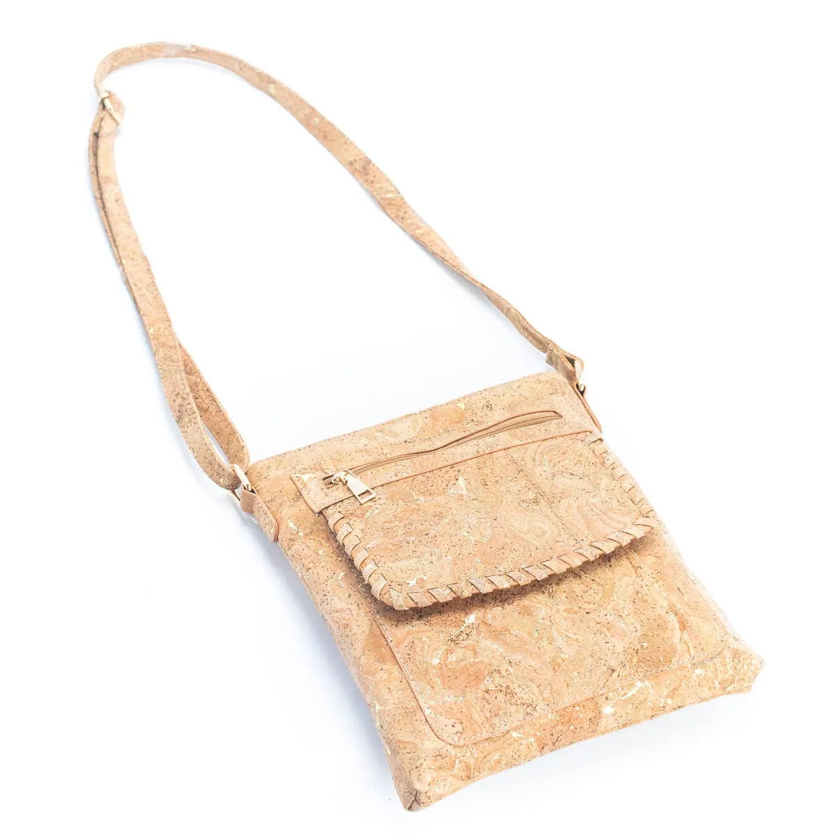 Natural Cork with Gold and Silver Accents - Women's Cork crossbody bag BAG-2251